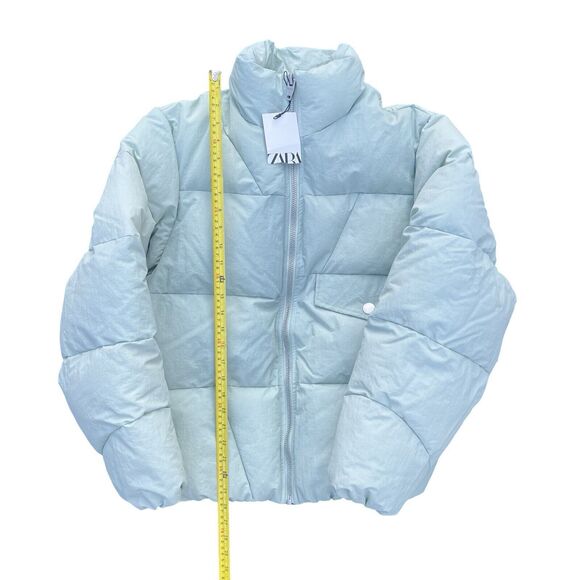 Zara Puffer Jacket Men's Green Mock Neck Long Sleeve Pocket Detail Zip-Up Small - Picture 10 of 17